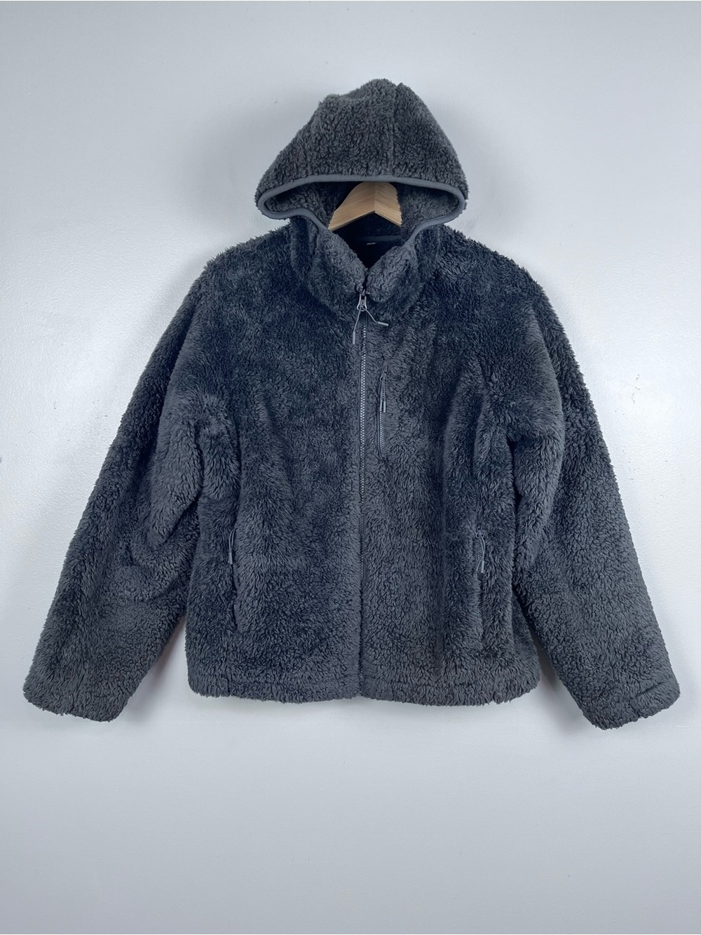 Uniqlo Women's Black Fuzzy Sherpa Fleece Full Zip Hooded Jacket Size S; Outdoor